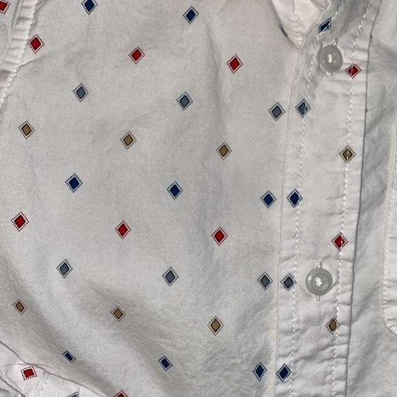 Boys size 5/6 white button down with colorful diamond pattern throughout. - Picture 2 of 5